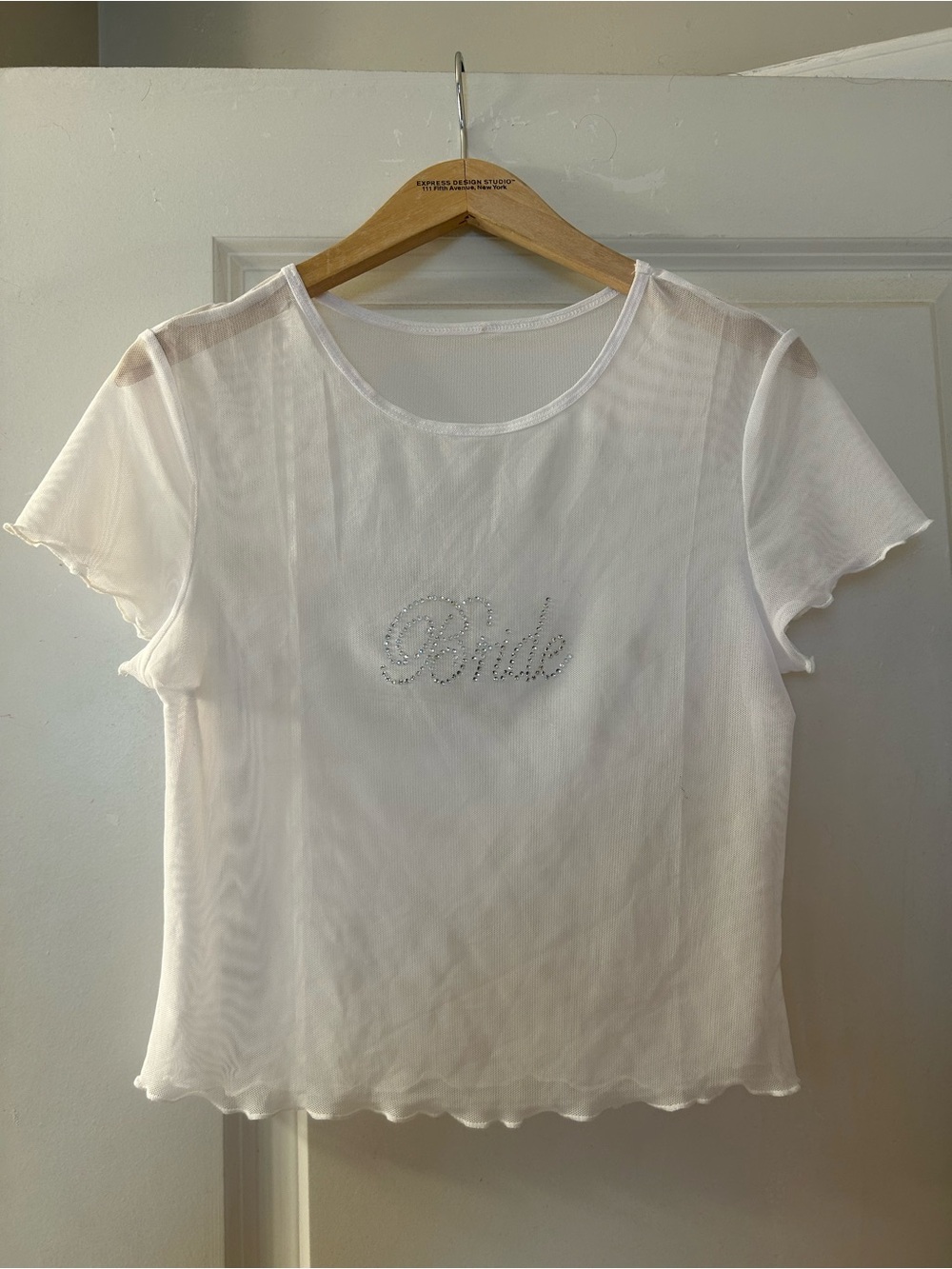 White 'Bride' Sheer Mesh Tee